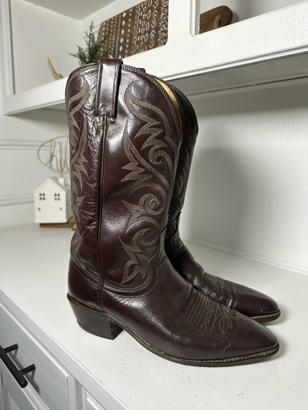 Vintage Dan Post Mens 10.5 Western Boots Brown Leather Cowboy Boots Classic USA - Picture 5 of 10